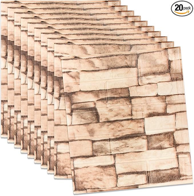 Peel and Stick 3D Foam Stone Wall Panels, Self Adhesive Wallpaper | 20Pcs Soft Flexible Kitchen Backsplash Peel and Stick (13.7 * 15.1in) Waterproof DIY Install Decorative Wall Panels by CvoMep