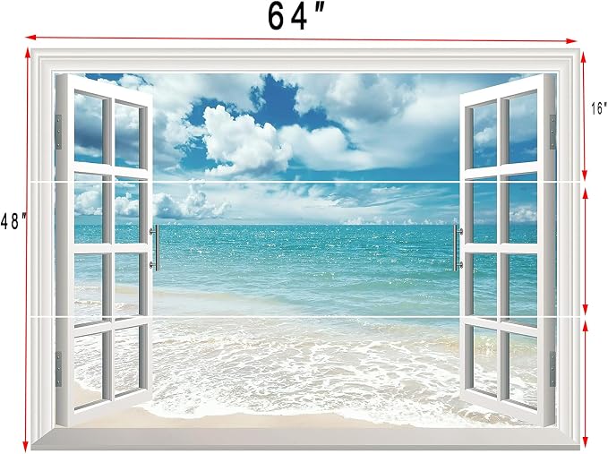 Fake Window Wall Mural White Beach (64"x48") | Peel and Stick Faux Window Wall Sticker Decal Poster for Bedroom Home Decor - Image 5