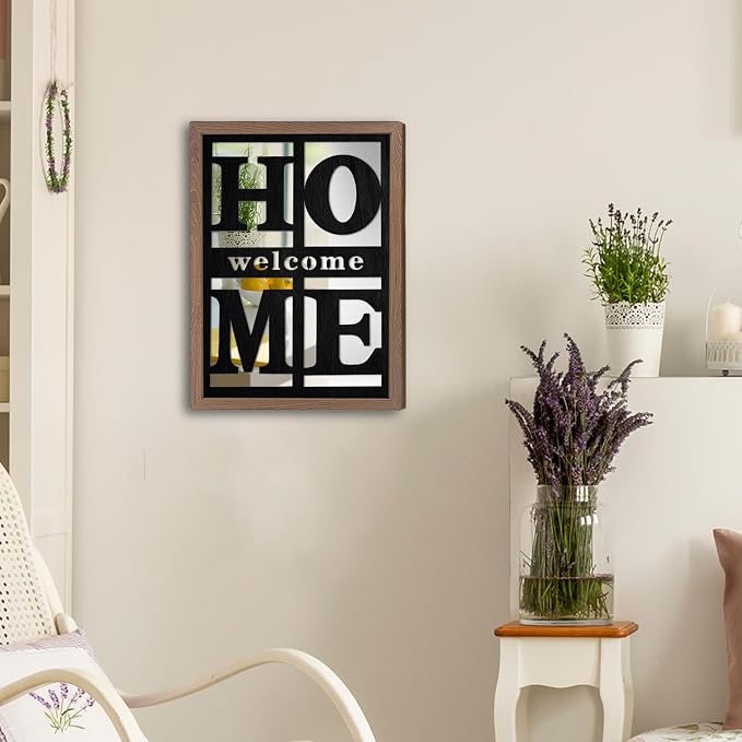 Welcome Home Signs Wall Decor, Wooden Rustic Farmhouse Square Wall Mirror，Accent Mirror for Living Room, Bedroom, Entryway 18”x12” - Image 5