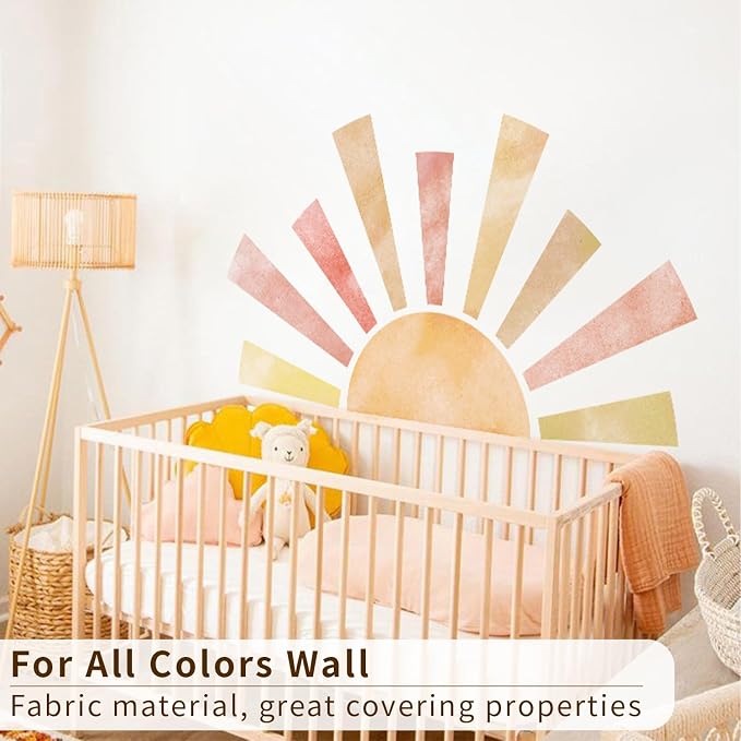 Large Pastel Boho Sun Wall Decal for Kids Room and Nursery | 48.07" x 24.82" Calming Texture Fabric Decal, Peel and Stick Nursery Sun Rise Wall Mural for Kids Bedroom and Classroom - Image 3
