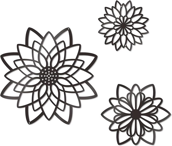 Zzbakress 3 Pcs Metal Flowers Wall Art Bathroom Wall Decor(Black Concise) | Farmhouse Flower Bathroom Decor Wall Decorations For Bathroom, Living Room, Office, Kitchen, Hallway And Outdoor by Zzbakress