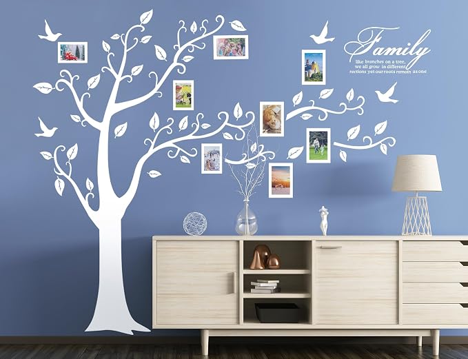 Large Family Photo Tree Wall Sticker 3D Peel and Stick Vinyl Photo Frame Tree Wall Decals Removable Quotes Leaf and Birds Wall Decor for Home Kids Bedroom Living Room Classroom Nursery R White - Image 7