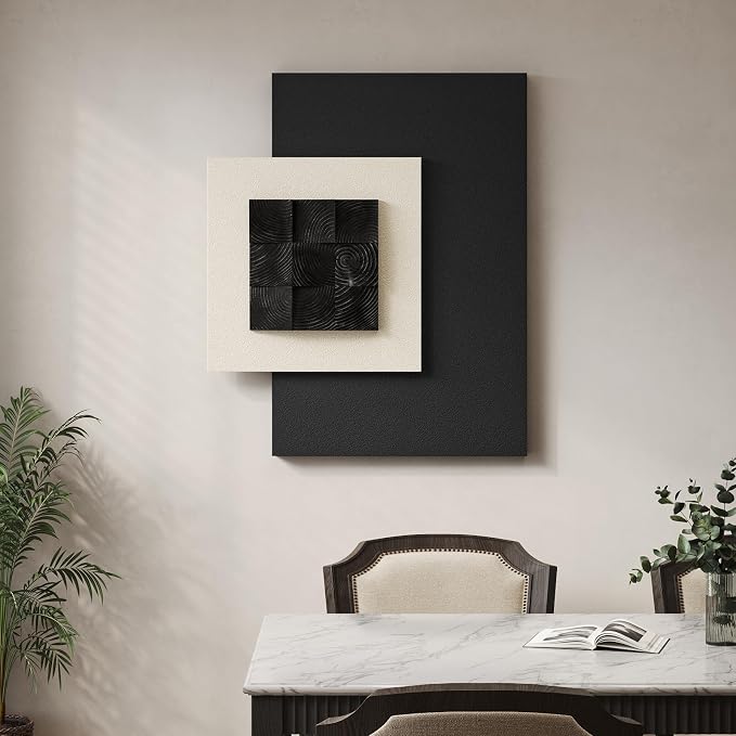 Large Wood Abstract Wall Art for Living Room, Modern 3D Artwork for Walls | Black and white textured paintings, Big woodern layered sculpture, Bedroom dining room office wall decor aesthetic - Image 5