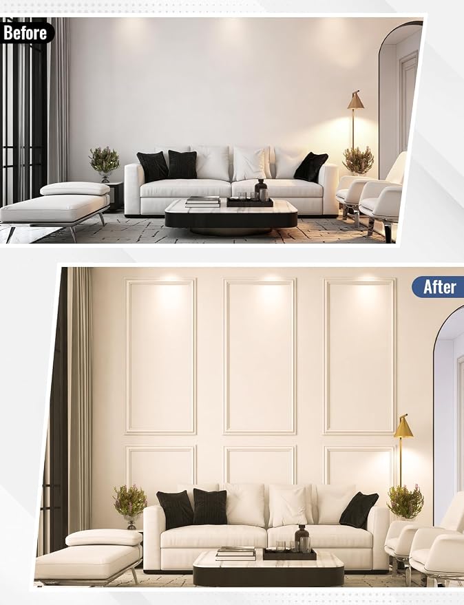 Peel and Stick Wall Molding Kit, 3 Set Pre-Cut Wainscoting Panels | Interior Wall Decor, Ready to Assemble, Accent Molding Trim - Image 2