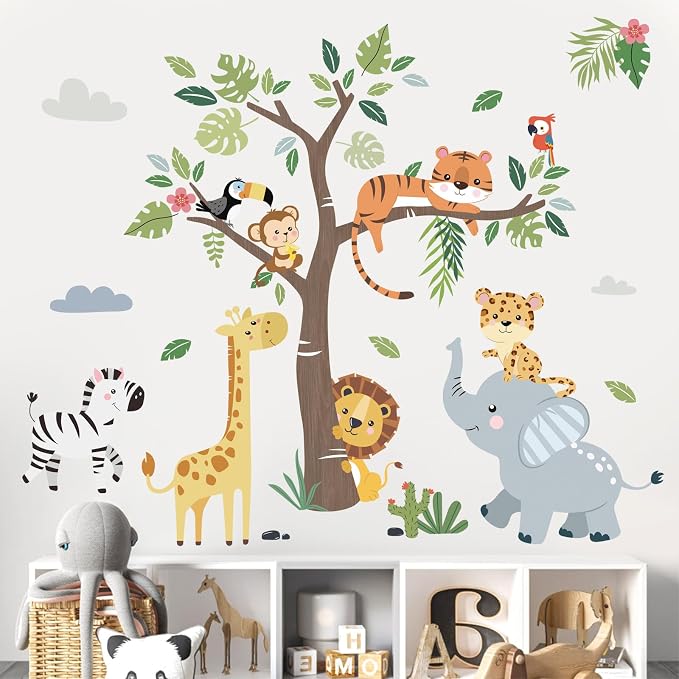 decalmile Jungle Animals Tree Elephant Wall Decals Stickers Nursery Decor by decalmile