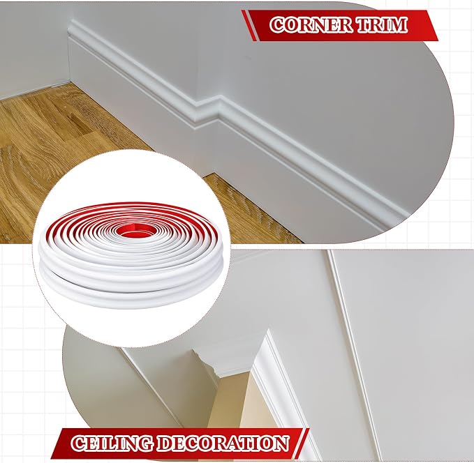 32.8ft x 0.9 Inch Flexible Peel and Stick Molding Trim for Wall, Baseboard, Backsplash, Tile Edge, Chair Rail, Mirror-self Adhesive Moulding Trim for Bathroom Wall Door Floor Window, White - Image 5