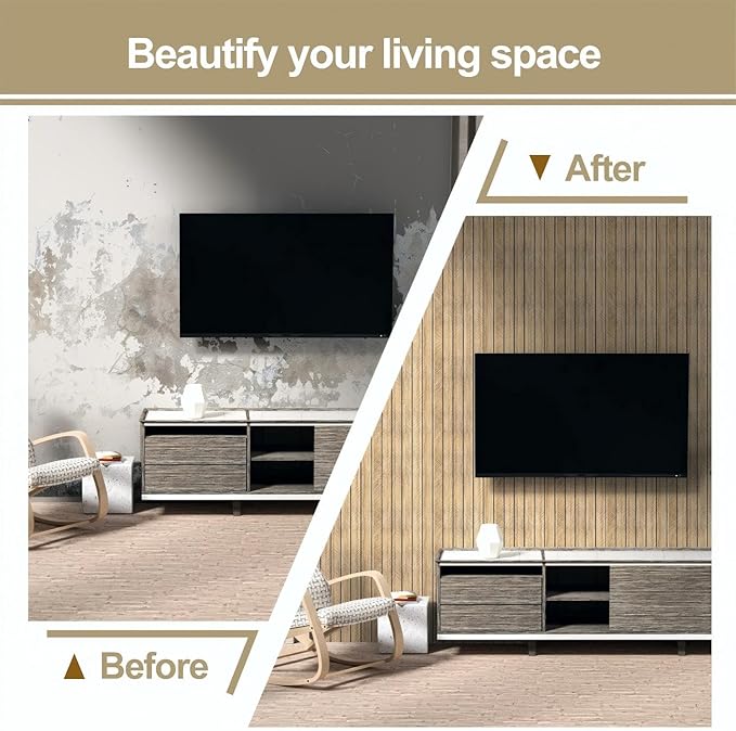 Chejiaye Peel and Stick 3D Wall Panel -15.75"x118"Soundproof Self-Adhesive Wall Sticker, Removable Thick PVC Slat Contact Paper for Kitchen Bedroom,Ceiling Wall Decoration Wood Grain (Dark Brown) - Image 8