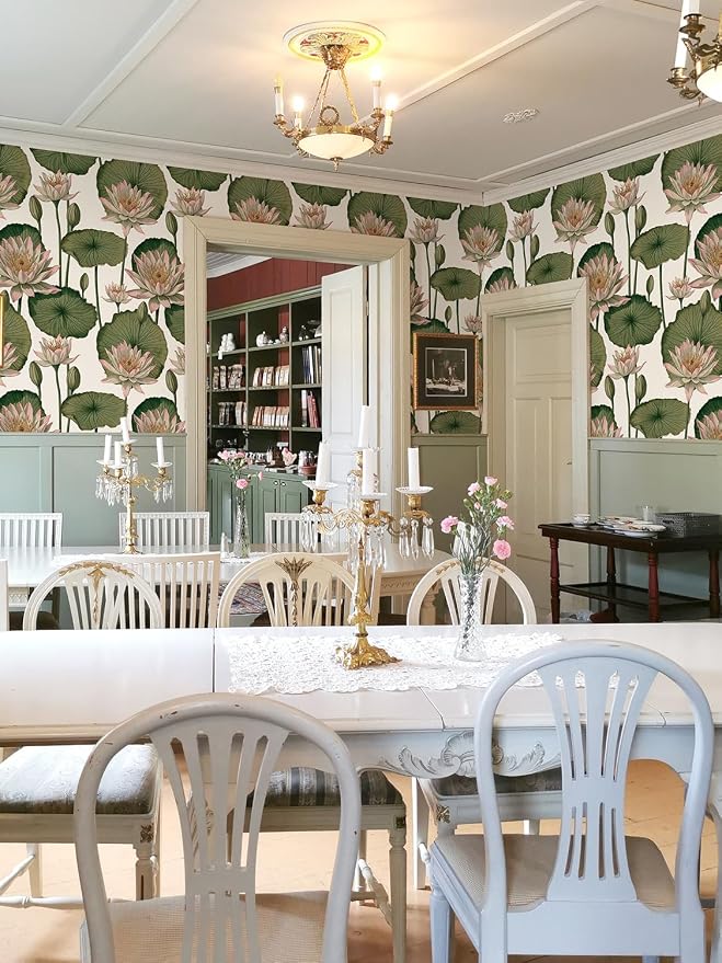 Orainege Floral Wallpaper Peel and Stick Floral Contact Paper Boho | 16.9inx118.1in Lotus Flower Wallpaper Removable Self Adhesive Wall Paper for Bedroom Cabinets Decorative - Image 8