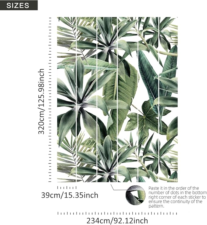 Tropical Green Peel and Stick Wall Mural for Bedroom | 92"x125", Large White Background Tropical Green Wallpaper, Removable Leather Textured & Water-Resistant, Old Wall Makeover - Image 5