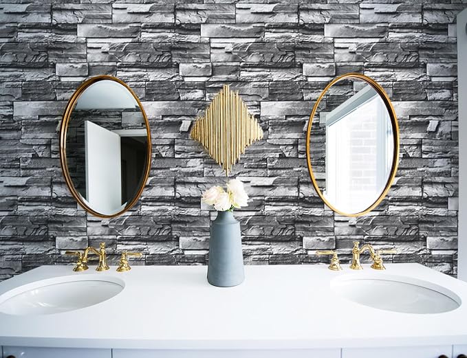 Timeet Brick Peel and Stick Wallpaper Stone Wallpaper Self Adhesive Brick Contact Paper 17.3"x197" Faux Self Adhesive Removable Wall Paper for Bedroom Living Room Wall Decor - Image 6