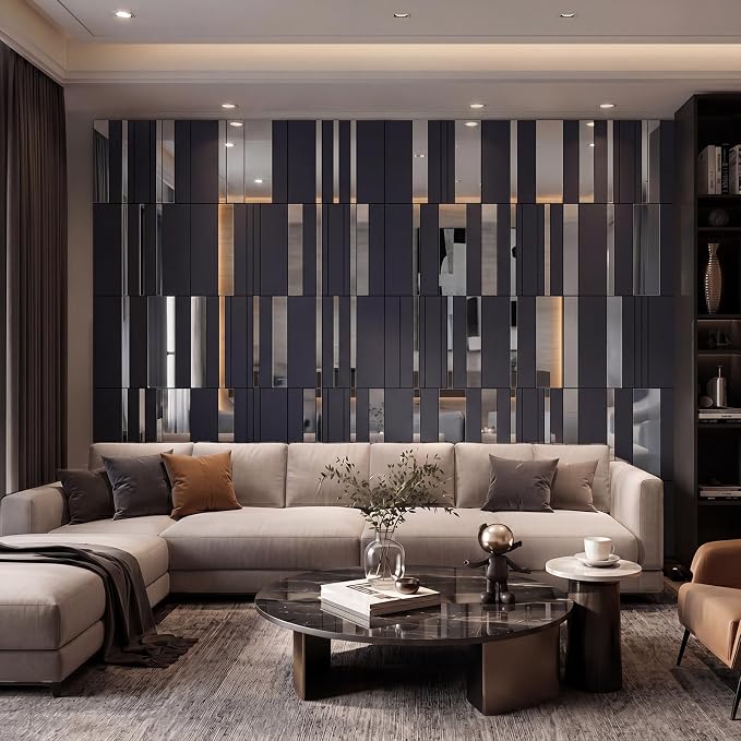 Geelin 4 Pack 3D Wall Panels Peel and Stick Fluted, Gray, Silver | 15x15 Inch Mirror Finish, Self-adhesive Wall Panels for Interior Decor, Modern Living Room Bedroom Kitchen Bathroom Accent - Image 5