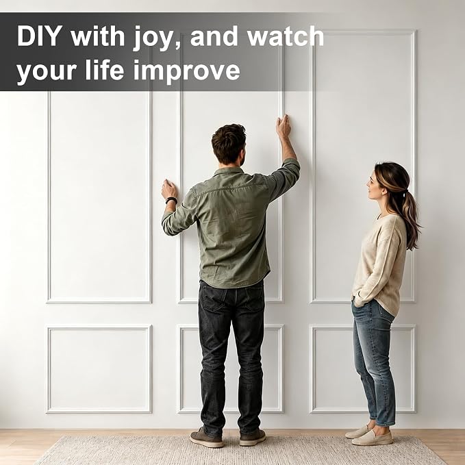 3 Sets Framed Premade Peel and Stick Wall Molding Kit – Pre-Cut Wainscoting Panels Set, Self-Adhesive Installation for Living Room, Bedroom Accent Wall Decor（54 * 24IN-24 * 24IN） - Image 6