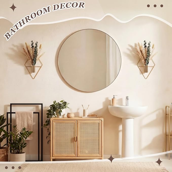 Jexine 8 Pcs Hanging Artificial Planters Wall Decor, Antique Copper, Pampas | Bathroom Wall Decor, Geometric Metal Vase, Indoor Plants, Living Room, Home Office, Entryway, Boho Accent, Wall Mounted - Image 8