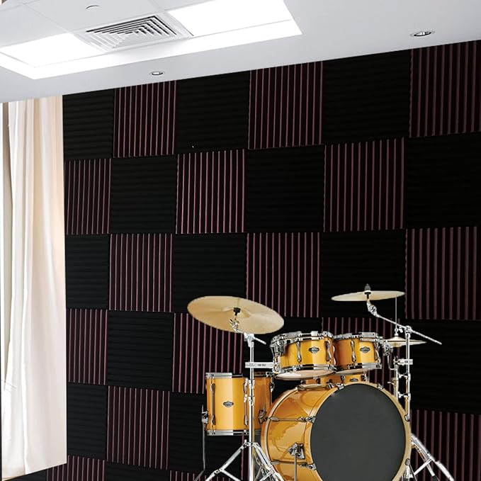 96 Pack Burgundy/Black Absorb the echo Acoustic Foam Panel Wedge Studio Soundproofing Wall Tiles 12" X 12" X 1" - Image 2