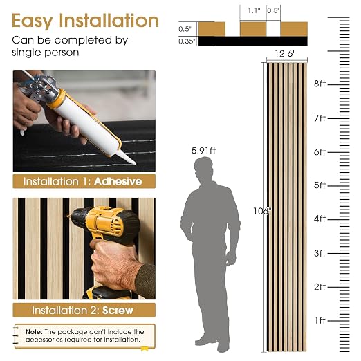 Acoustic Wood Slat Panels, Soundproof Wooden Wall Panels, 3D Fluted Panel for Interior Wall Decor, Living Room, Bedroom (Oak, 106 * 50.4 inch) - Image 4