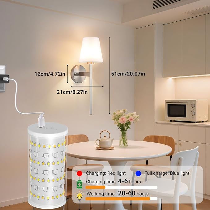 Battery Operated Wall Sconces Set Of 2, Wireless Battery Wall Light With 10000mAh RGB Rechargeable Magnetic Bulb, Rechargeable Wall Sconce With Remote Control For Bedroom, No Electrician Required - Image 7