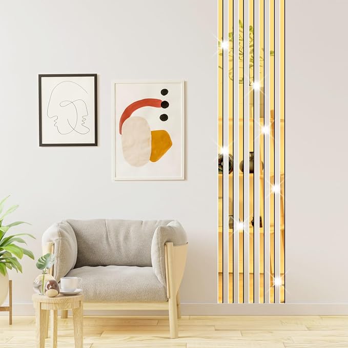 Stripe Mirror Wall Stickers Gold Acrylic Mirror Decals Decor Peel and Stick by Easma