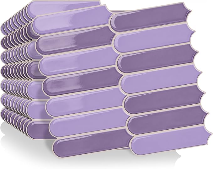 Joysticky 10-Sheet Peel and Stick Backsplash, 12" * 12" Crystal Texture Stick on Tiles Backsplash for Kitchen & Bathroom，Thicker Design Peel and Stick Wall Tiles（Light Purple） by Unknown