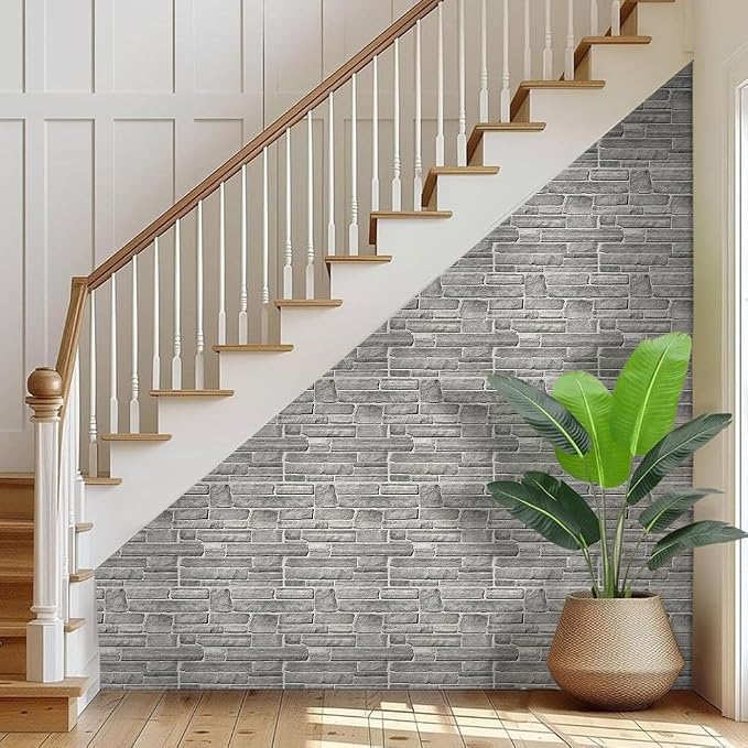 COMSTICKC 3D Faux Stone Wall Panels Peel and Stick, 10 Pcs 11.8" x 11.8" | Gray, Not Real Stone, Ultra-Light Thin PVC Wall Sticker, 3D Fake Rock Decorative Tiles Covering for Easy DIY, Cover 9.7 sq ft - Image 6
