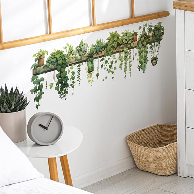 Nature Green Plants Peel and Stick Wall Decals Wallpaper, Removable Wall Decals Shelves Green Plants Vinyl Art Wall Stickers & Murals for Living Room Kitchen Bathroom Decoration (A-Green) - Image 5