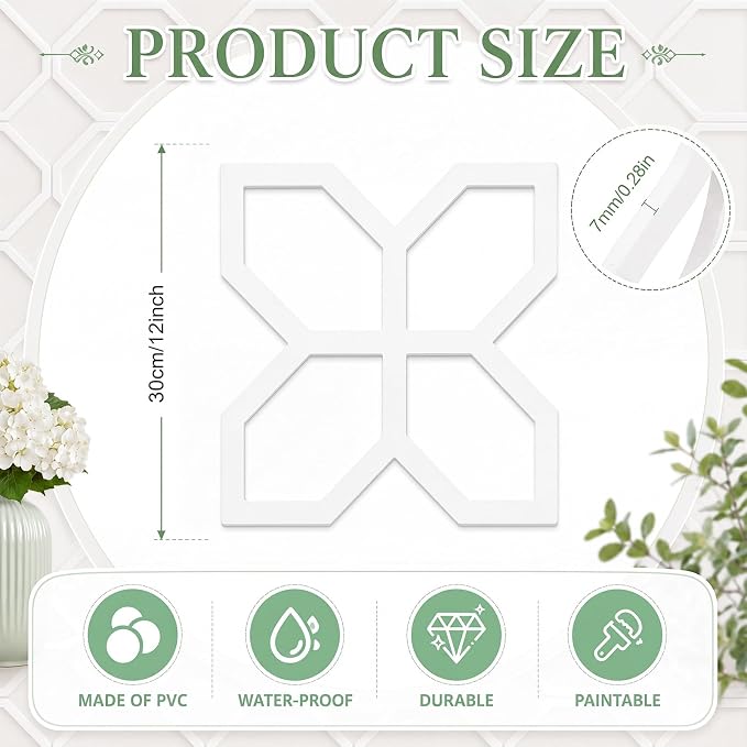 Yalikop 6 Pcs 3D 12 Inch Wall Panels Premade Wainscoting Kit, Cross Diamond | Large Art Decorative Molding Panel for Wall 12"w x 12"h x 0.3"p Moroccan Wall Art for Living Rooms, Offices Without Glue - Image 2