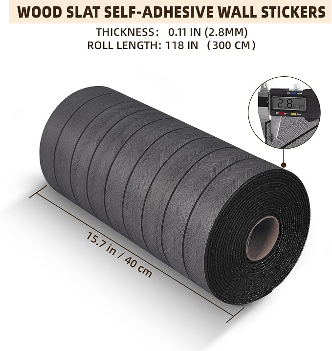 Peel and Stick Wood Slat Wall Panels, Dark Gray, 118 x 15.7 in | 3D Fluted, PVC Paneling for Accent Wall, Ceiling, Living Room, Office, Bedroom - Image 3