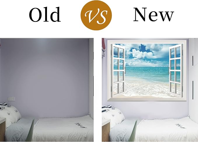 FLFK Fake Window Wall Sticker - Summer Beach 48"x32" Split into 2 Pieces | Peel and Stick Faux Window Wall Mural for Wall Decor - Image 5
