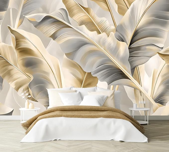 PYFFYP-Golden Banana Leaf Peel and Stick Wallpaper murals for Bedroom - Image 4
