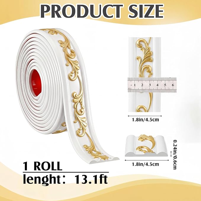 White Gold Peel and Stick Crown Molding Trim, 13.1 ft X 1.8" - Image 3