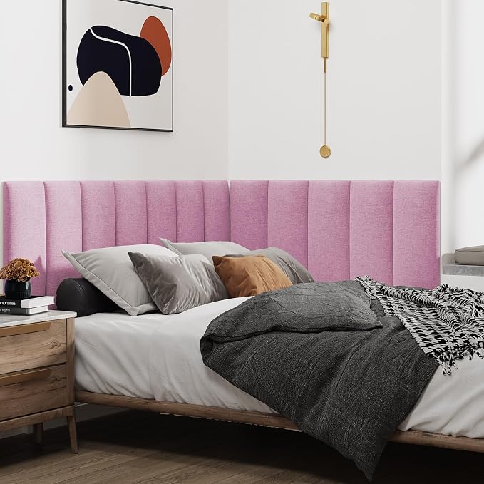 IFNOW Wall Mounted Headboard, Peel and Stick Panels, Light Pink, Queen | 3D Soundproof Acoustic Padding, Reusable and Removable, Tufted fabric Bed Headboard, for bedroom (9 Panels, 10" x 24") - Image 3