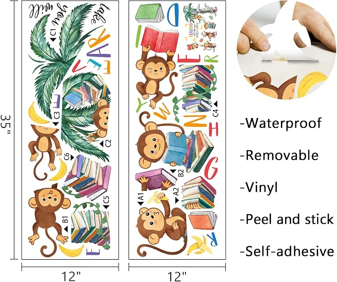 Mfault Monkey Reading Book Wall Decals Stickers, Reading Will Take You | Everywhere Nursery Classroom Decorations Bedroom Art, Jungle Animal Inspirational Neutral Toddlers Kids Room Reading Corner - Image 2