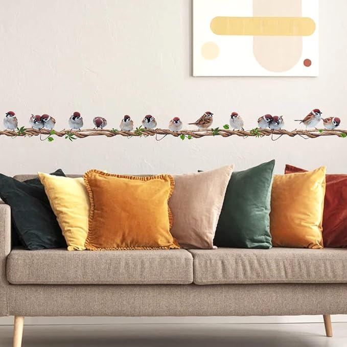 Colorful Bird On Tree Vine Wall Decals, Removable Creative Bird Wall Stickers, Lifelike Lovely Birds Decor, DIY Vinyl Art Murals for Boys Girls Kids Bedroom Living Room Nursery Decoration (Small) by X-xdaonl