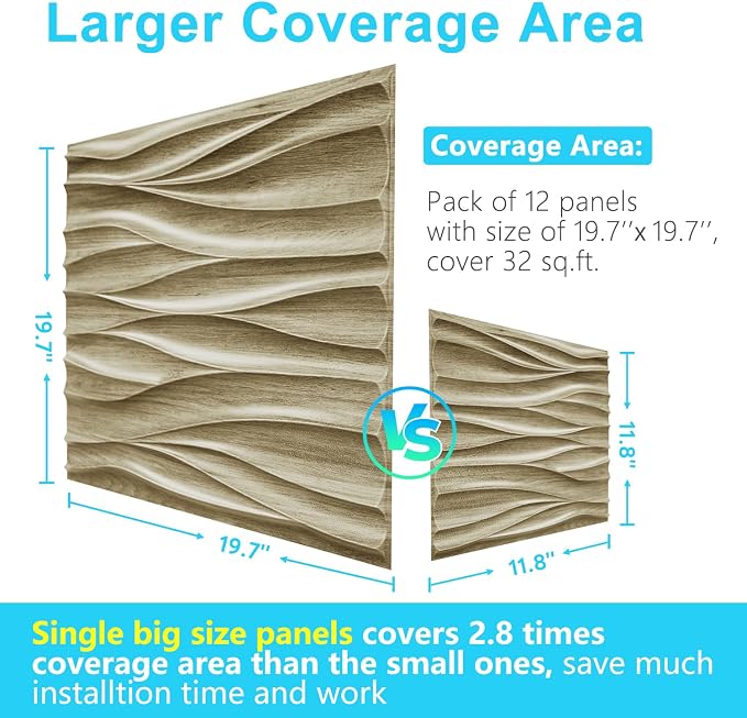 STICKGOO Wave 3D Wall Panels, Natural Oak, 19.7''x19.7'' | Accent Wall Panels for Interior Wall Decor, Living Room, Office, Bedroom, Pack of 12 Cover 32.4 Sq.Ft - Image 3
