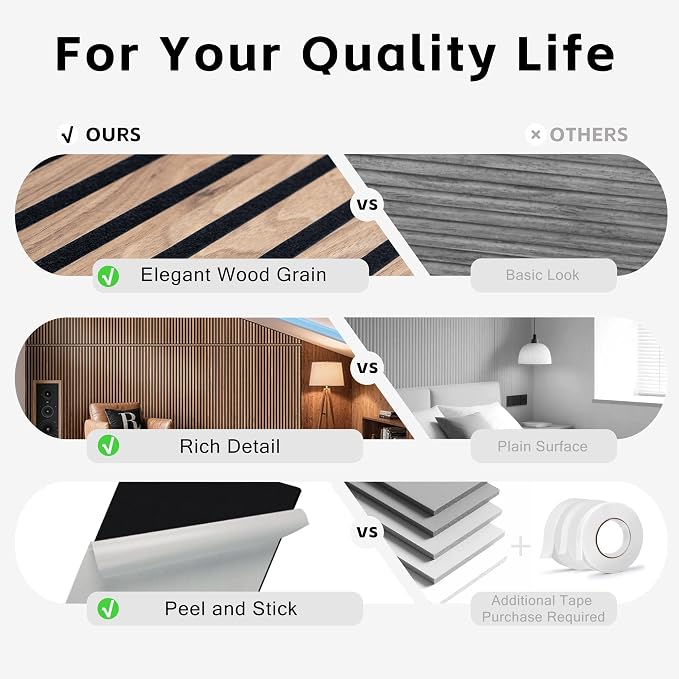 WoveN SounD Acoustic Wall Panels, Teak, 10 Pack, 47.2x23.6 in | Self-Adhesive, Peel and Stick, NRC 0.95, Premium Sound, Echo Proof, Slat Decor, Studio, Home, Office, Media Room - Image 4