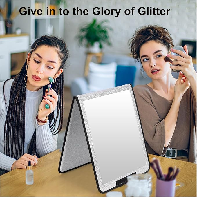 LPHUMEX Foldable Full Length Mirror Glitter Silver, 13x33 Portable Body Mirror for Travel, Dance, Festival - Image 6