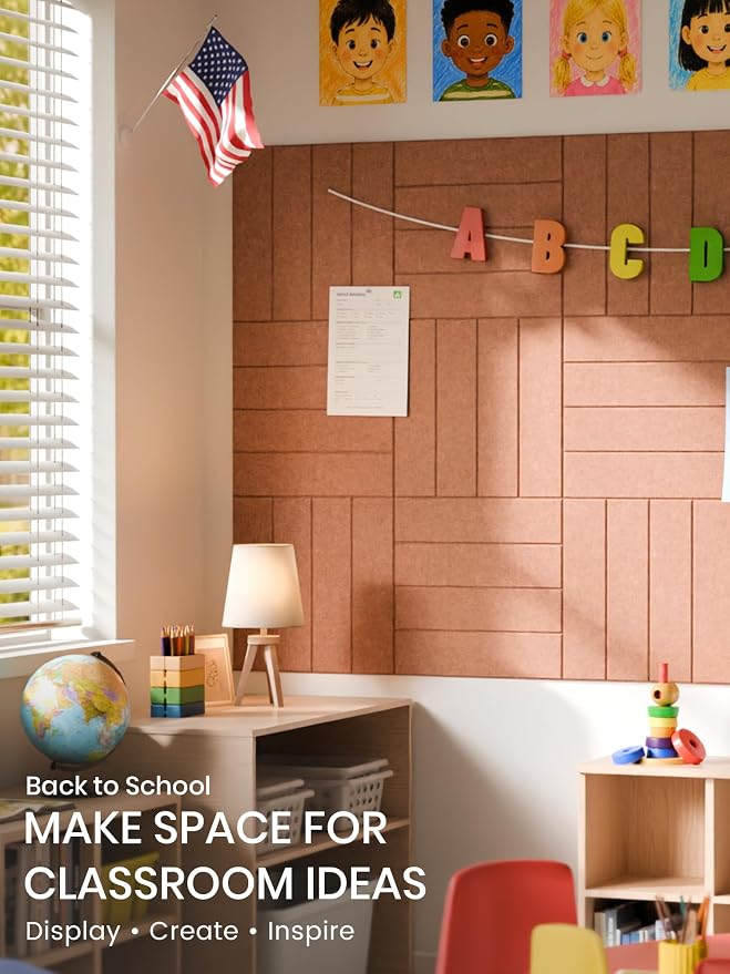 Bumusty 48"x 36" Large Felt Bulletin Board Tiles, Terracotta | 12-Pack Cork Board Alternative, Wall Decor, 30 Pushpins, 60 Adhesive Tabs, Vision Board, Office, Classroom, Home, Dorm - Image 5