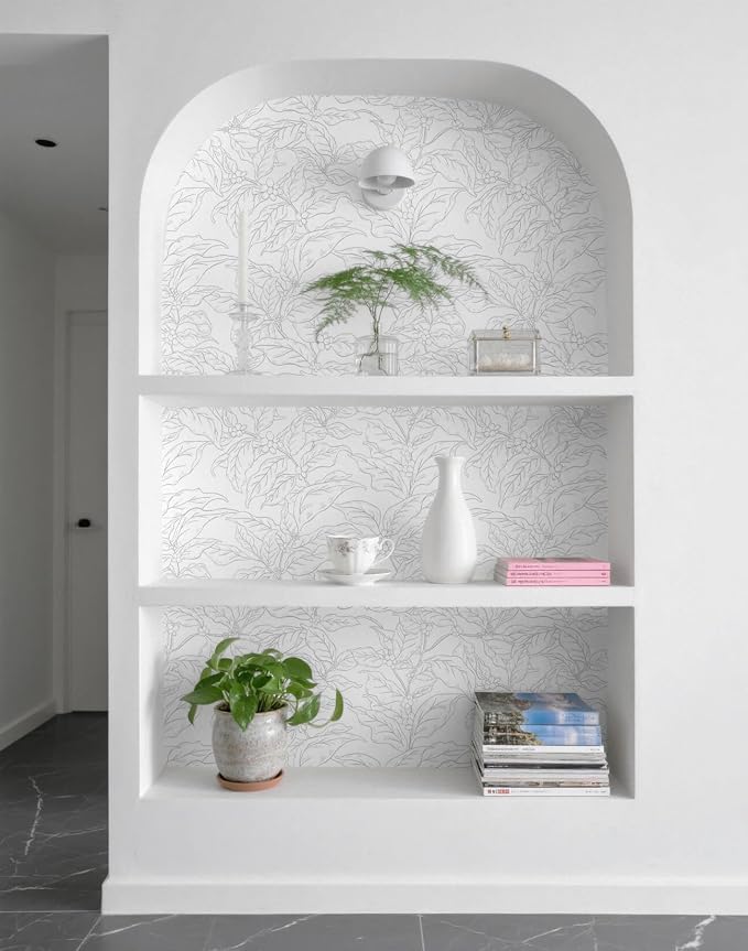 Heroad 17.3"x393" Peel and Stick Wallpaper Grey and White Wall Paper Boho Leaf Contact Paper Abstract Floral Removable Self-Adhesive Wallpaper for Bedroom Bathroom Cabinet Waterproof Decor Vinyl Roll - Image 9
