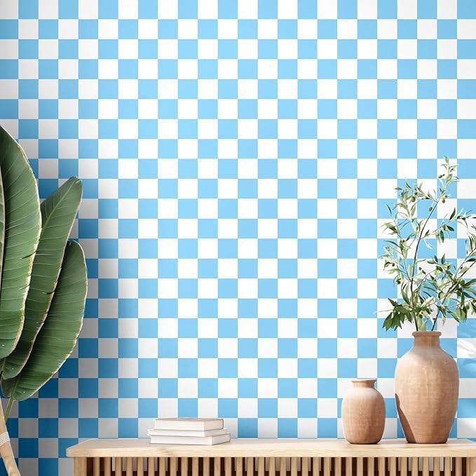 Drydiet Checkered Peel Stick Contact Paper Blue Gray 15.75'' X 118" | Waterproof Self-adhesive Tile for Bathroom, Cabinet Walls, Vintage Gingham Funky Decor, Removable Peel off Wallpaper - Image 4