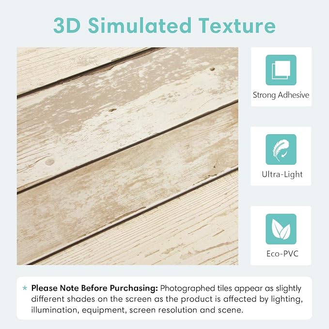 Commomy 3D Faux Wood Wall Stickers Peel and Stick 10 Pcs 11.8" x 11.8" | Ultralight Thin PVC Fake Wood Wallpaper for Kitchen Backsplash,Bathroom,Interior Wall Decor(9.7sq.ft) - Image 3