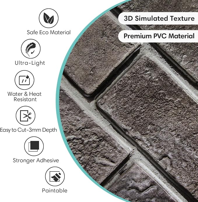 Commomy 3D Wall Panels Peel and Stick Faux Brick 10 Pcs 11.8" x 11.8" | Small Size Thin PVC Brick Wallpaper Tiles Backsplash for Kitchen,Bedroom,Living Room,Quick DIY Wall Decor(Covers 9.7 sq.ft) - Image 3
