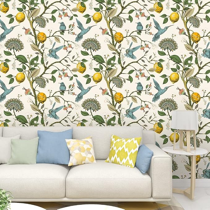 Blue Bird Self Adhesive Wallpaper Fresh Lemon Tree Peel and Stick Wallpaper Removable Waterproof Prepasted Contact Paper Wall Mural 17.7in x 9.8ft (Pack of 2) - Image 3