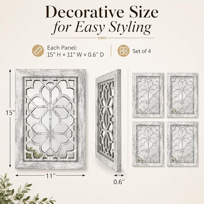 Set of 4 11x15 Inch Rectangular Shatterproof Grey Decorative Wall Mirrors, Boho Farmhouse Rustic Vintage Accent Mirrors for Living Room Bedroom Entryway & Home Decor - Image 2