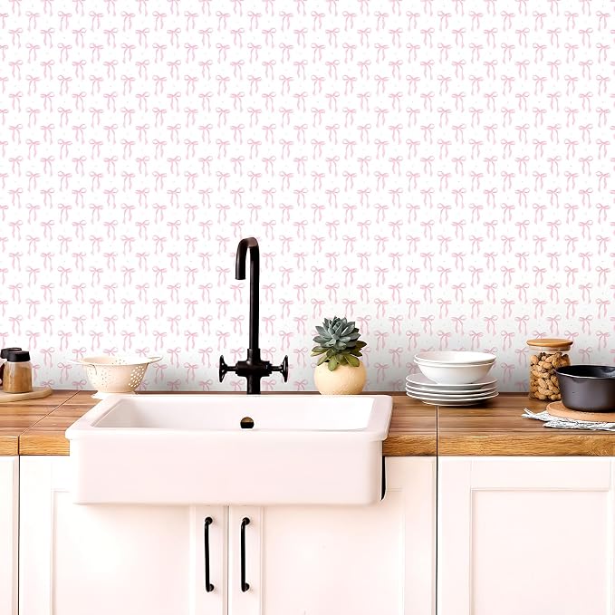 Drydiet Pink Bow Wallpaper Peel and Stick Contact Paper 11.8 x 78.7 | Self Adhesive, Pink Bow Coquette Design, Easy Apply Remove, Wall Sticker for Home Locker Dorm Classroom Living Room Decor - Image 5