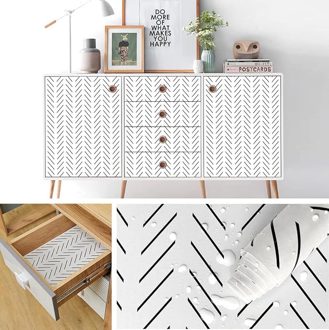 Orainege Black and White Wallpaper Peel and Stick Wallpaper Modern | Herringbone Contact Paper for Bathroom 17.7in x 393.7in Geometric Self Adhesive Wall Paper for Bedroom Living Room Removable - Image 6