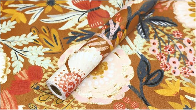 HAOKHOME Boho Wallpaper Peel and Stick Floral Retro Orange Pink Colorful | Botanical Textured Wall Paper Vintage Renter Friendly Removable Flower Bathroom Bedroom Nursery Accent Decor 17.3in x 9.8ft - Image 8
