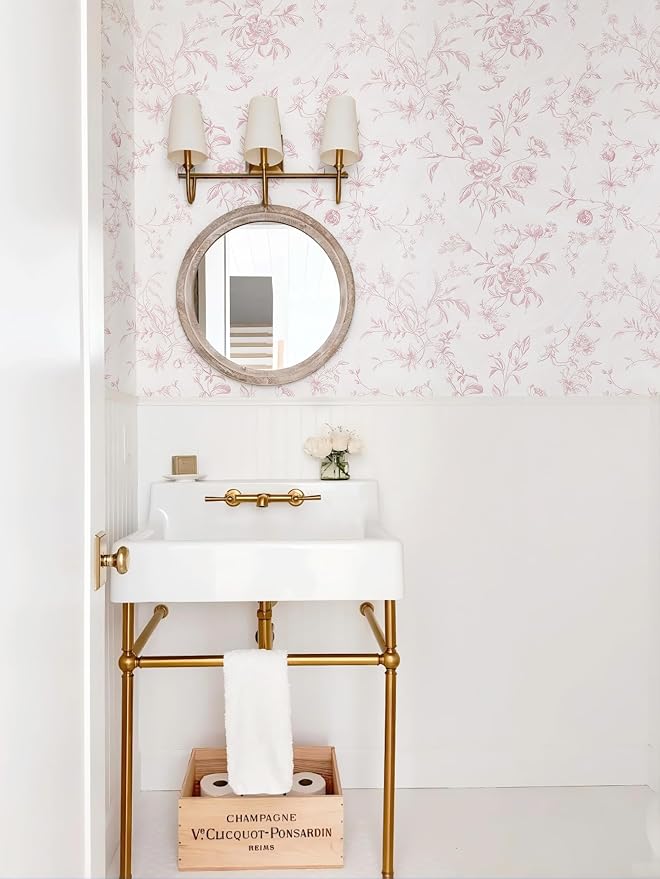 Ismoon Pink Floral Peel and Stick Wallpaper Vintage French for Bedroom | Textured Botanical Contact Paper Removable Self Adhesive Wallpaper for Bathroom Vinyl Roll Renter Friendly 17.3in×9.84 ft - Image 7