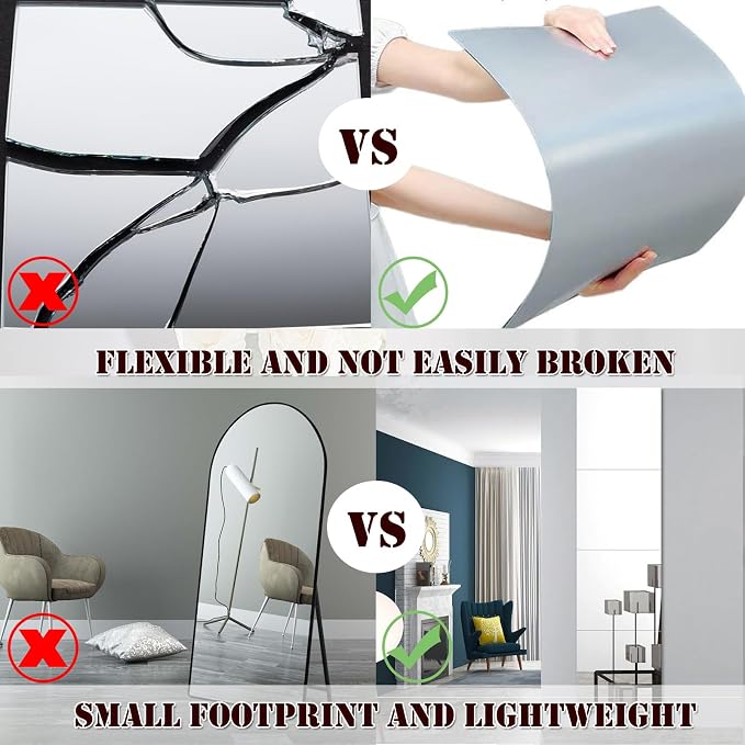 8 PCS Acrylic Mirror Tiles 0.2mm 8 x 6 Inch Self-Adhesive Flexible Plastic Mirror Sheets Full Length Mirror Stickers for Walls Bedroom Living Home Decoration - Image 4