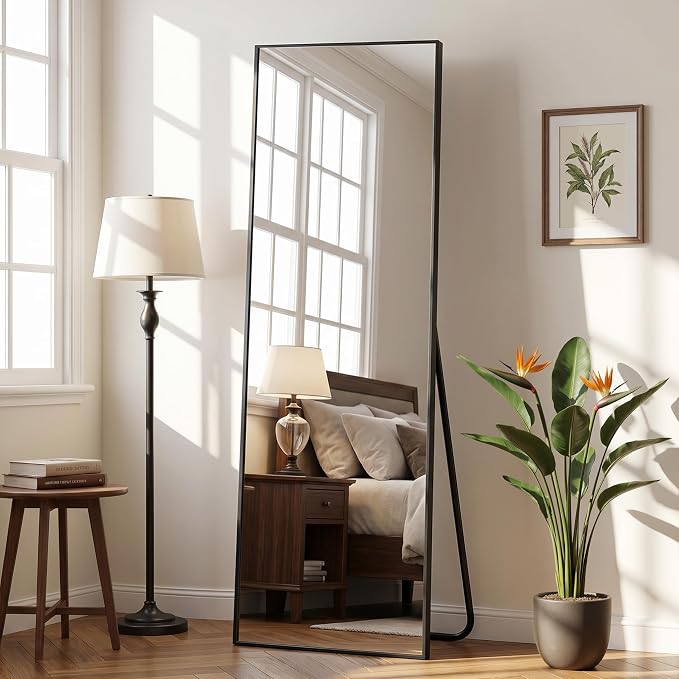 Antok Full Length Mirror, 56"x14" Floor Mirror with Stand, Black, Rect - Image 8