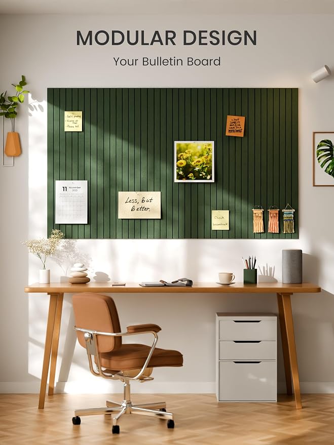 Bumusty 48"x 36" Large Felt Bulletin Board Tiles, Moss Green | 12-Pack Cork Board Alternative, Wall Decor, 30 Pushpins, 60 Adhesive Tabs, Vision Board, Office, Classroom, Home, Dorm - Image 7