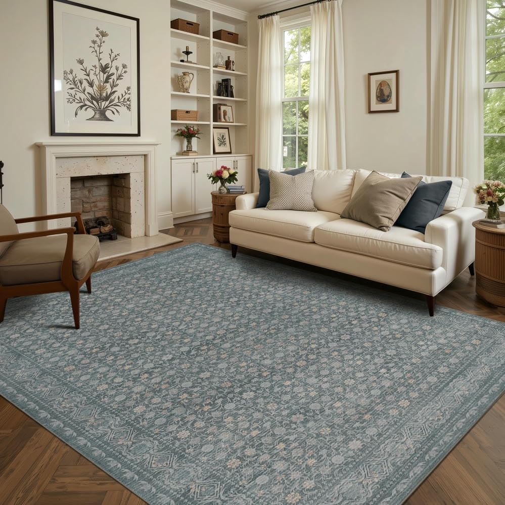 Area Rugs 5x7, Washable Rugs for Living Room, Light Blue by Rugxara